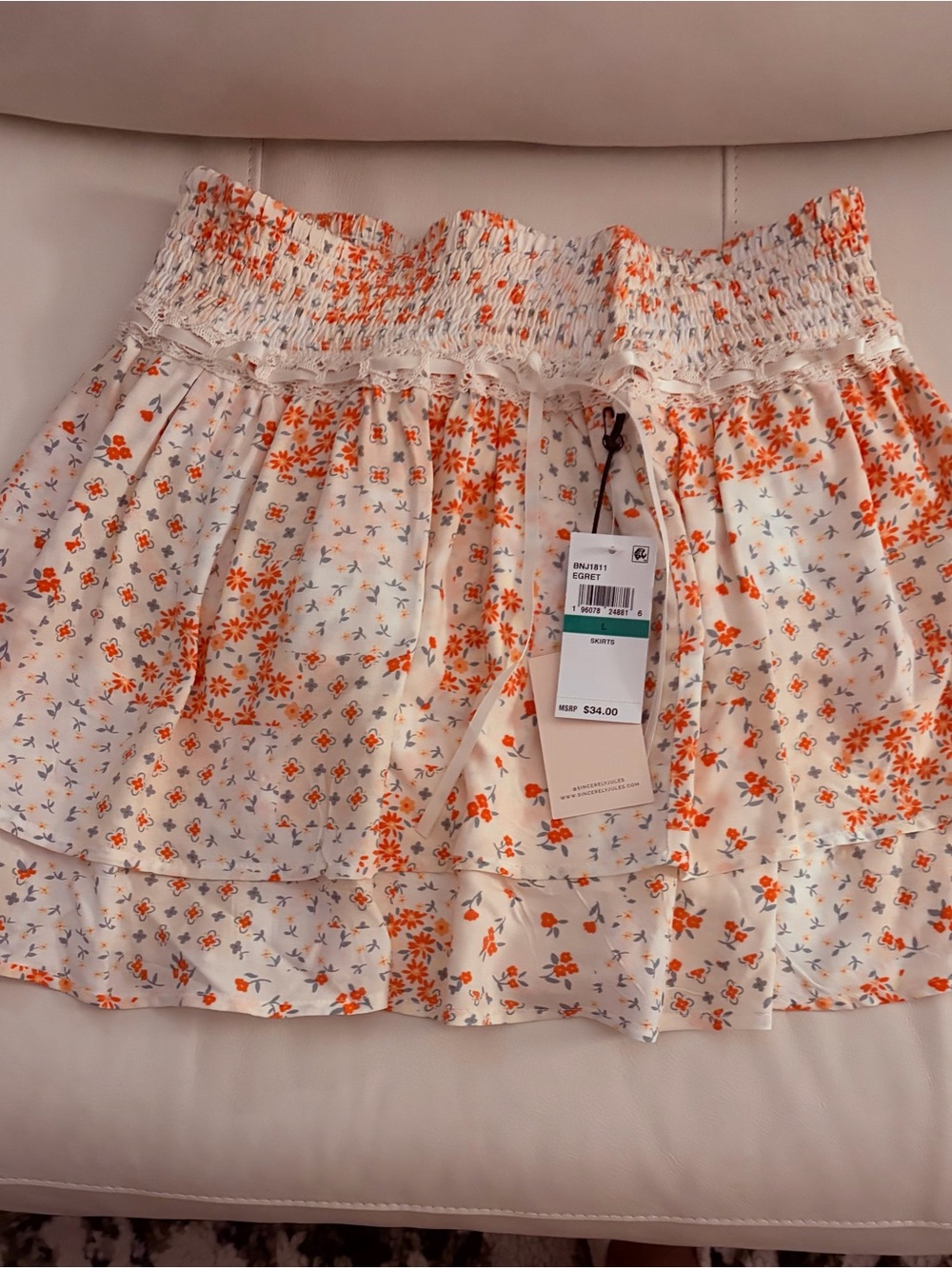 Sincerely Jules White Shorts with Orange Floral Smocked Waist